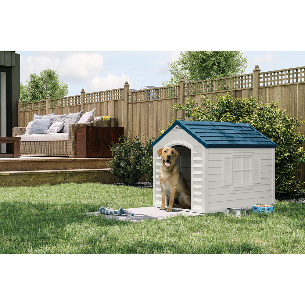 Pets - Pet Houses - Suncast - Deluxe Dog House - Passive W/blue Roof ...