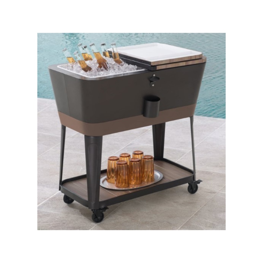 Permasteel - 80qt Patio Cooler - Tapered - Wood Grain - Brown Trim