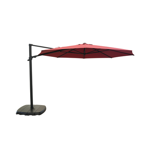 Treasure Garden - 11' Octagon Cantilever Umbrella + Base - Black Frame W/red Fabric