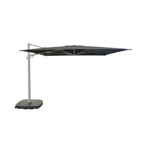 Treasure Garden - 10' Square Cantilever Umbrella + Base - Silver Frame W/black Fabric