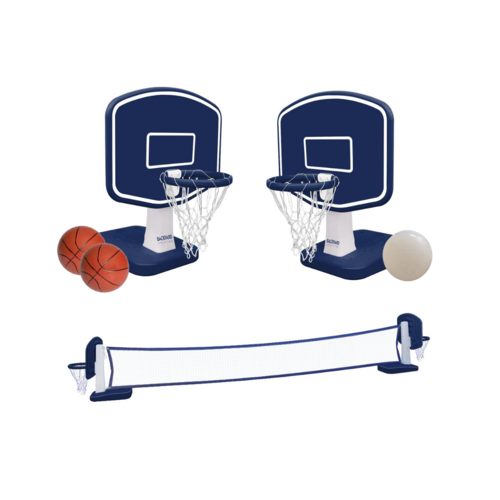 Backyard Lifestyles - Poolside Volleyball & Basketball Combo Set - Dark Blue