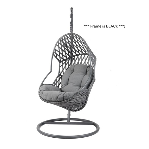 Backyard Lifestyles - Swing Chair (rope) W/ Waterproof Cushion (black Frame + Gray Cushion)