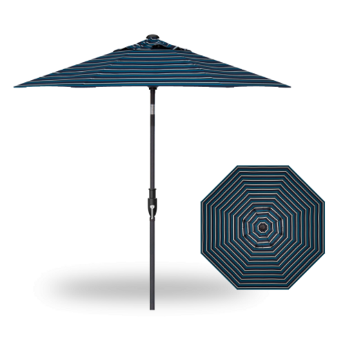 Treasure Garden - 7.5' Market Umbrella Glide Tilt Octagon - Black Frame W/navy Stripe Fabric