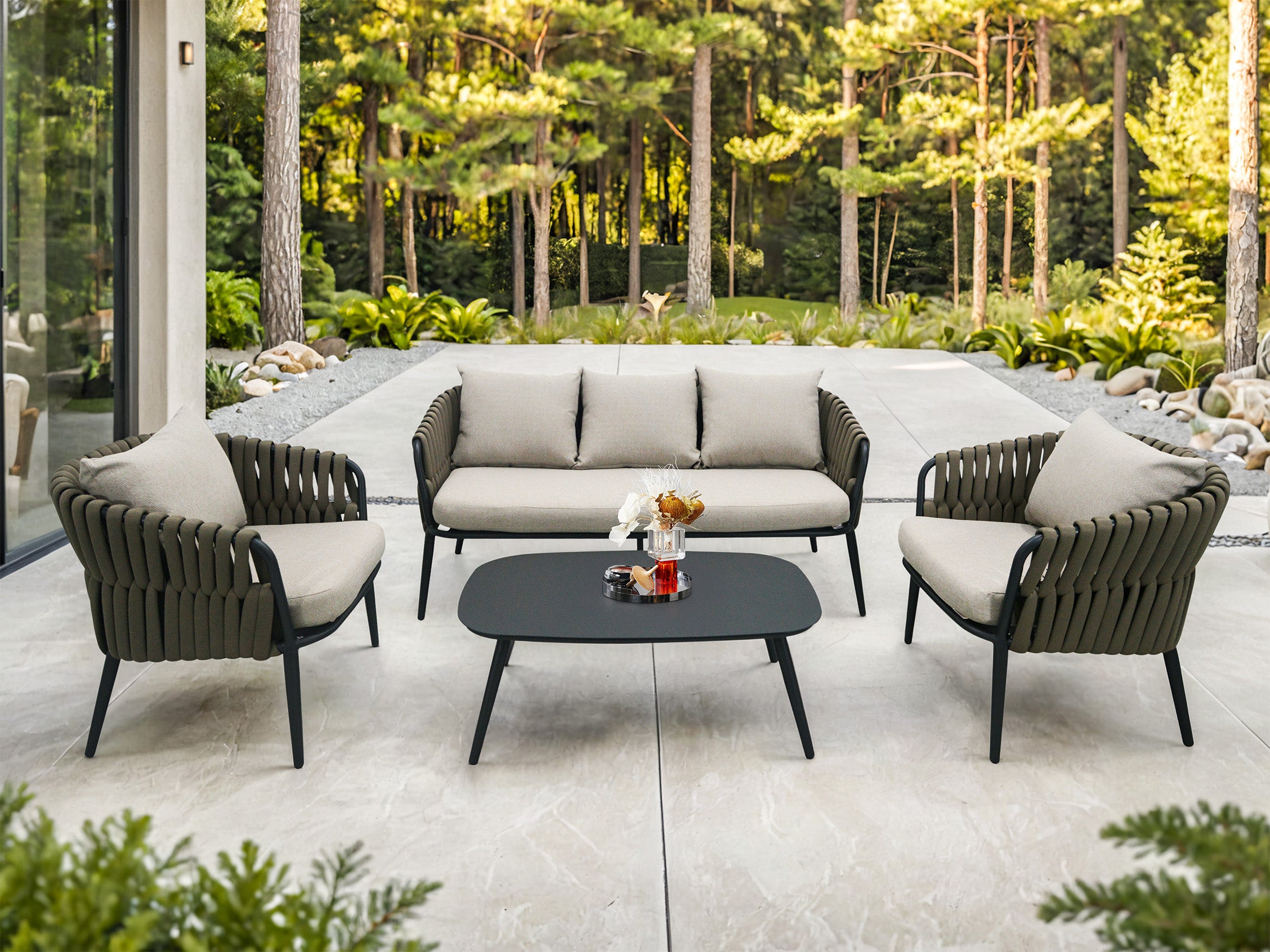 Nautique 4-Piece Patio Conversation Set - Charcoal