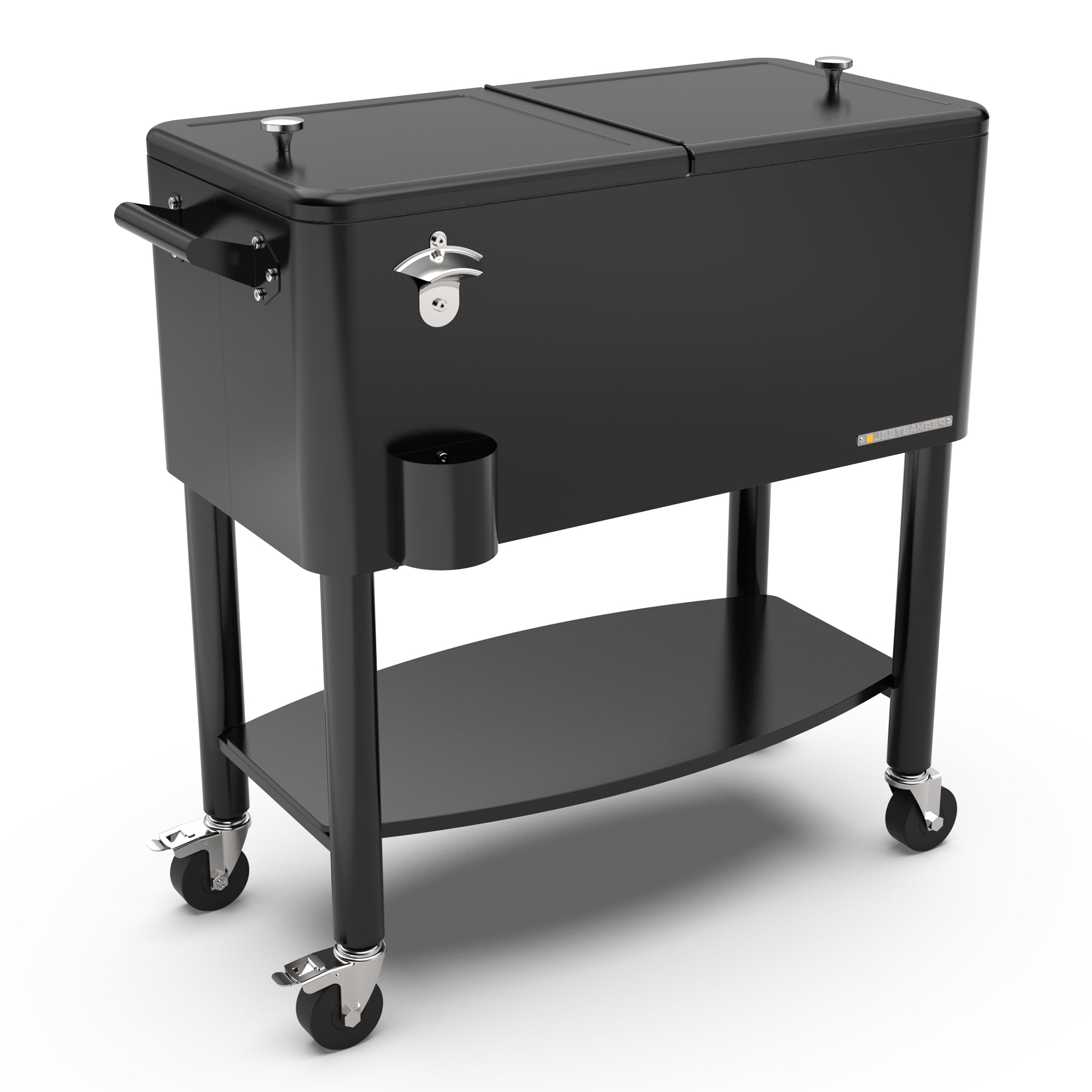 Permasteel - 80QT Rolling Patio Cooler with Divider & Shelf - Black