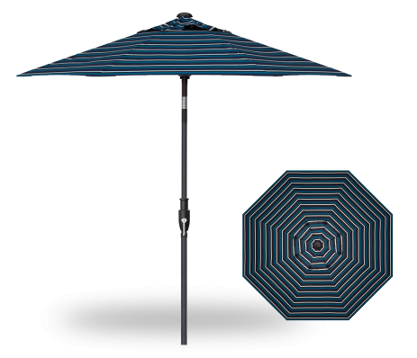 Treasure Garden - 7.5' Market Umbrella Glide Tilt Octagon - Black Frame w/Navy Stripe Fabric
