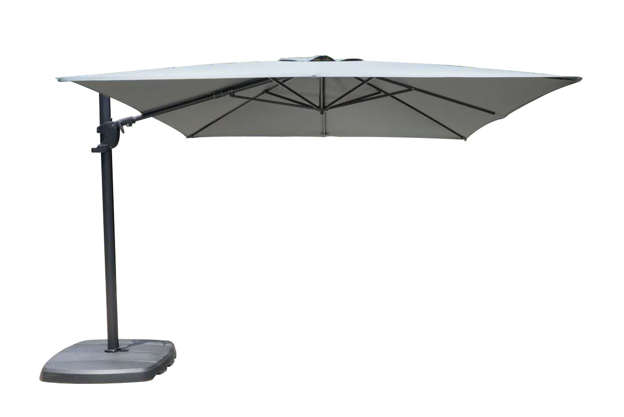 Treasure Garden - 10' Square Cantilever Umbrella + Base - Black Frame w/Sterling Fabric