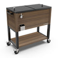 Permasteel - 80QT Wood Grain Rolling Patio Cooler with Divider - Brown