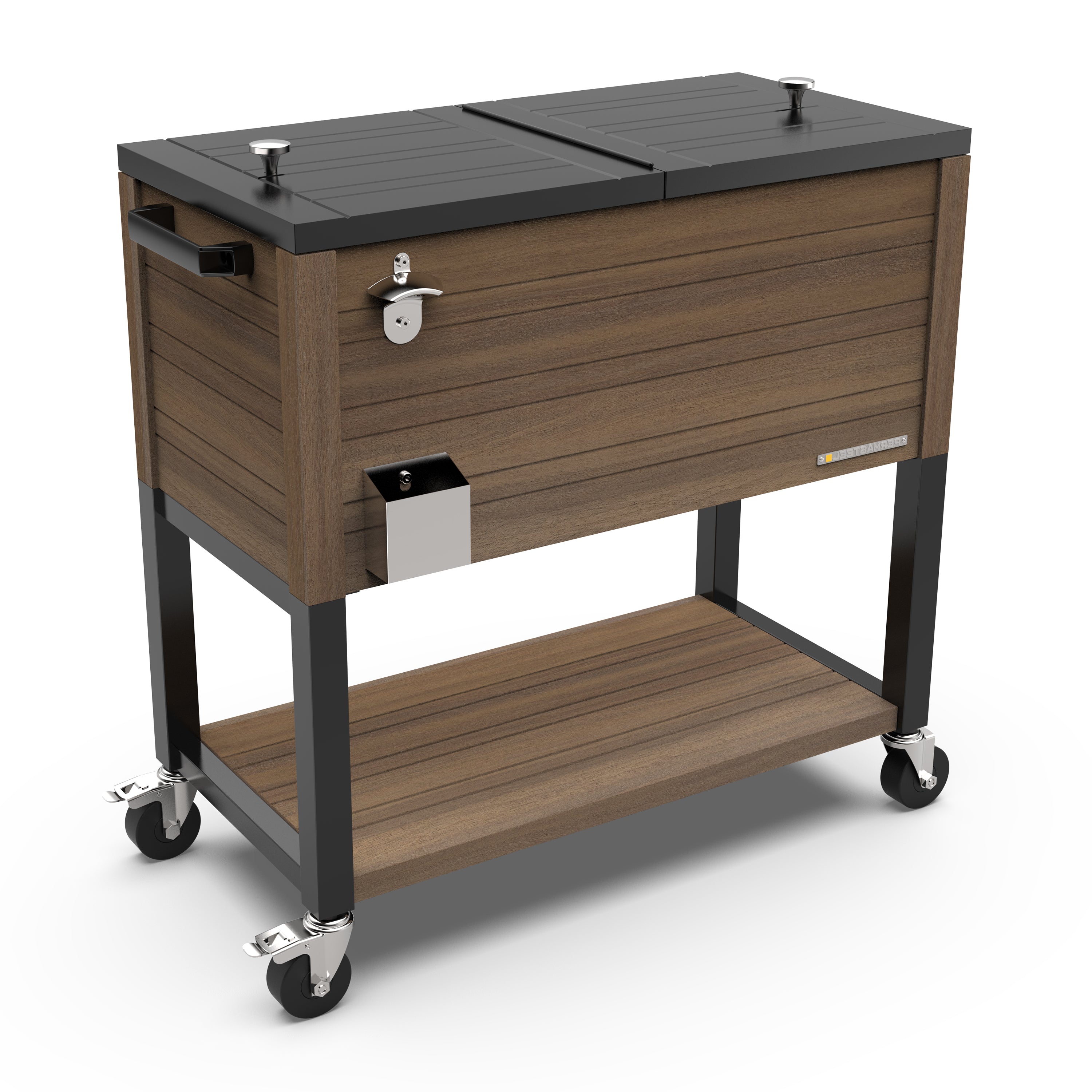 Permasteel - 80QT Wood Grain Rolling Patio Cooler with Divider - Brown