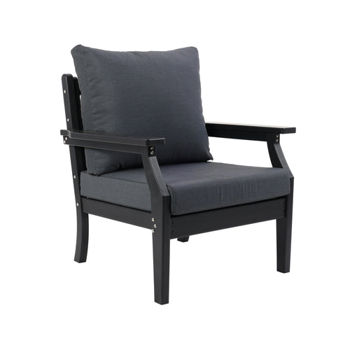 Arm Chair Including Cushion - Black Frame & Grey Cushions