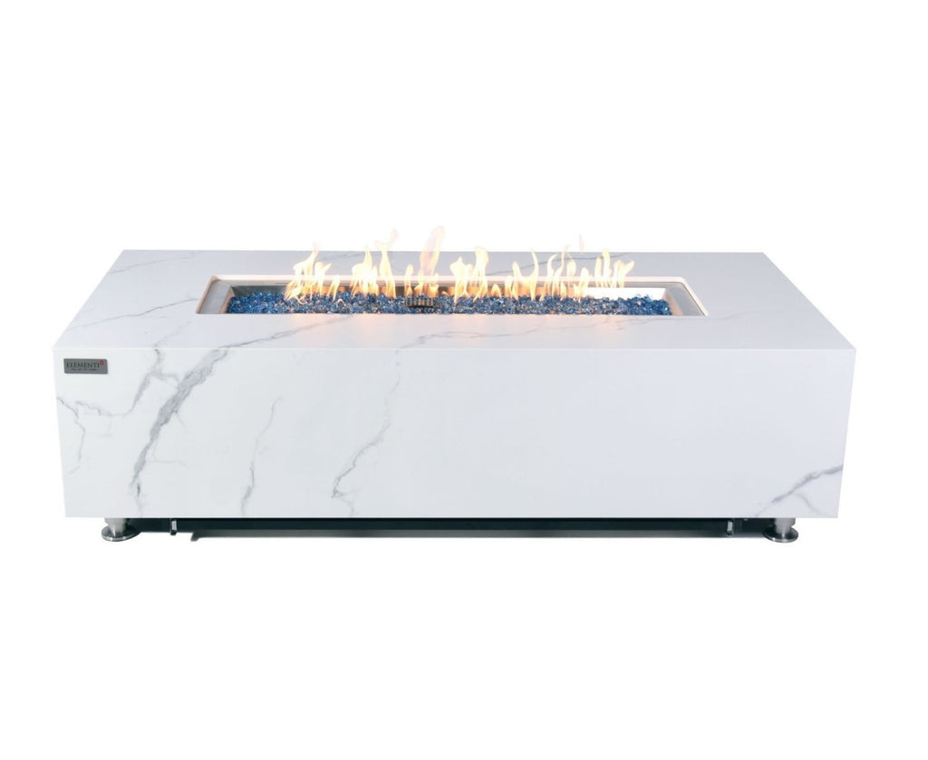 Elementi Plus - Carrara Porcelain Fire Table - White Rectangle - Liquid Propane