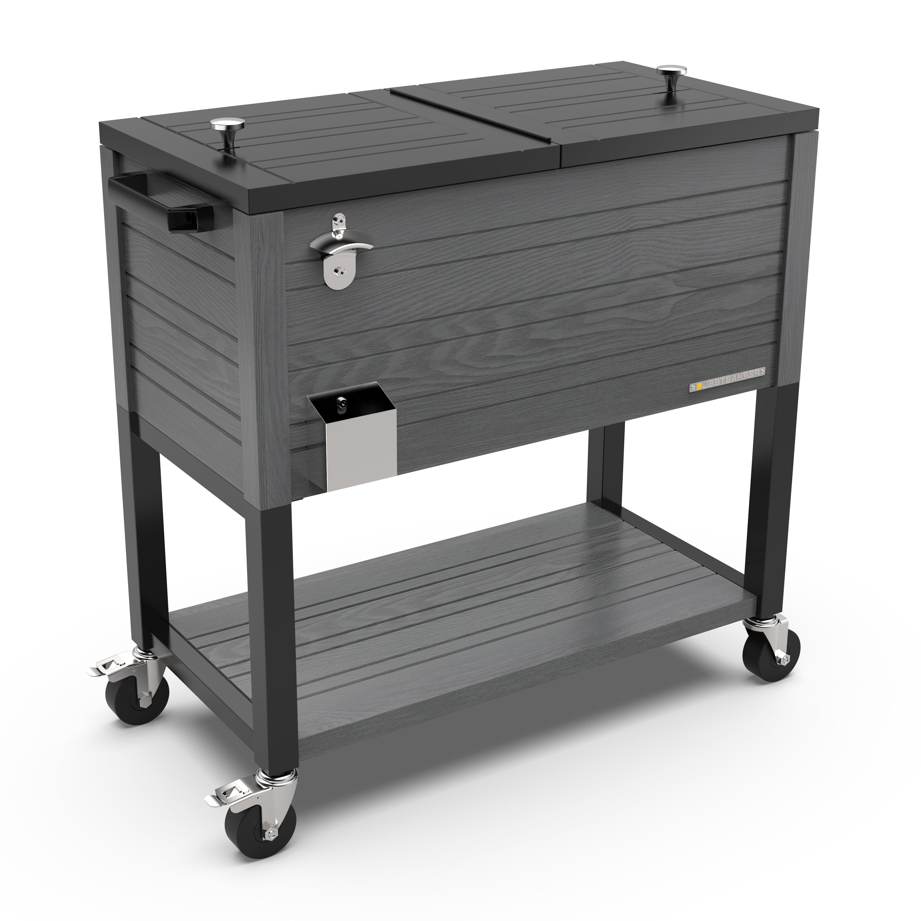 Permasteel - 80QT Wood Grain Rolling Patio Cooler with Divider - Gray