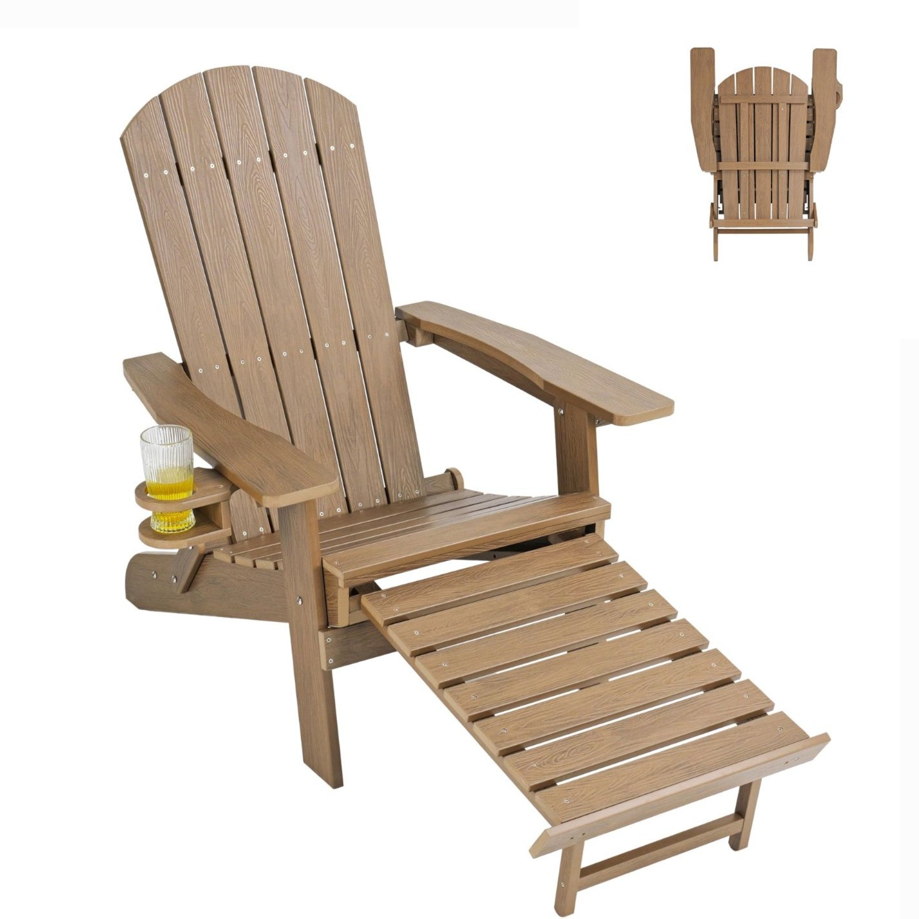 Backyard Lifestyles - Folding Adirondack Chair w/Hideaway Footrest & Cup Holder - Brown