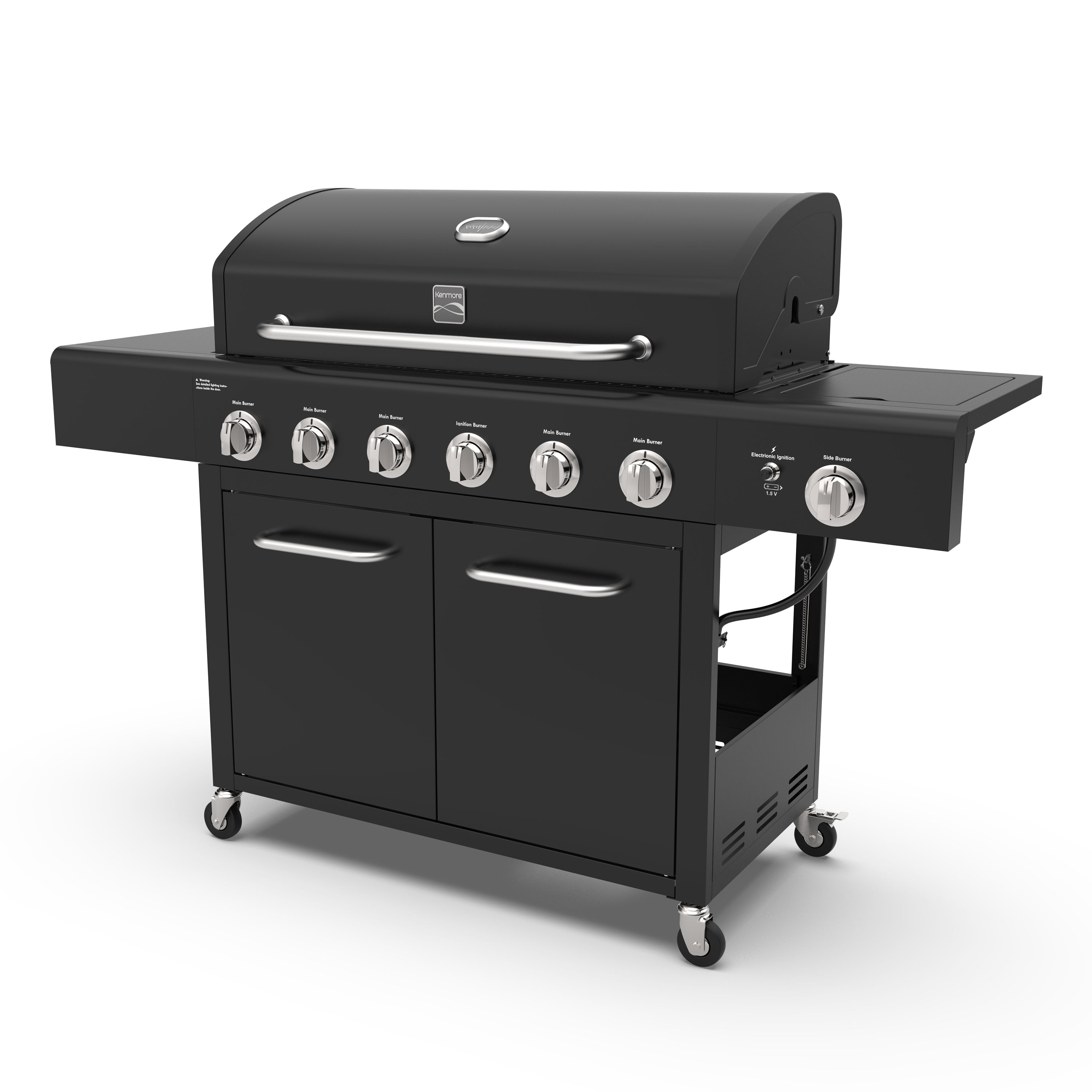 Kenmore - 6 Burner XL Gas Grill Plus Side Burner - All Black