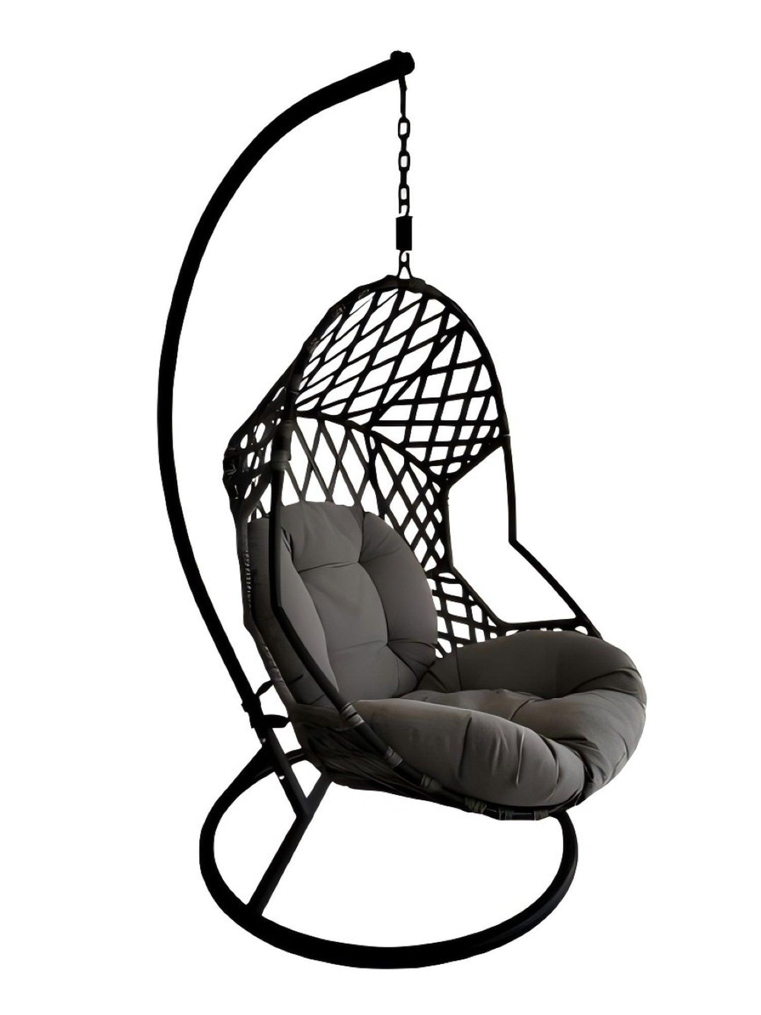 Backyard Lifestyles - Swing Chair (Rope) w/ Waterproof Cushion (Black Frame + Gray Cushion)