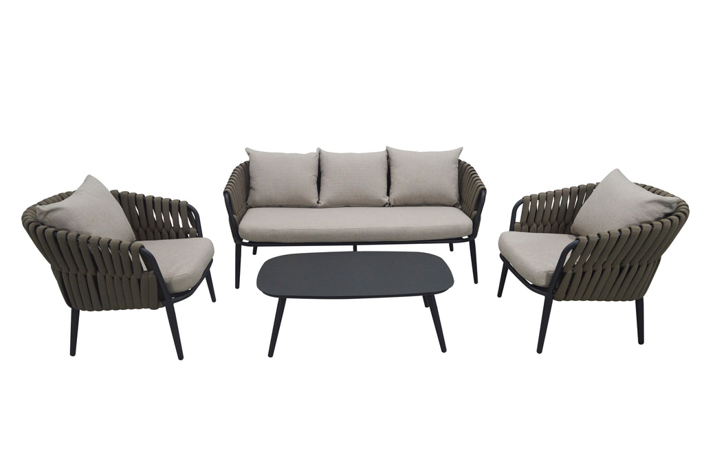 Nautique 4 piece outdoor patio conversation set in charcoal grey