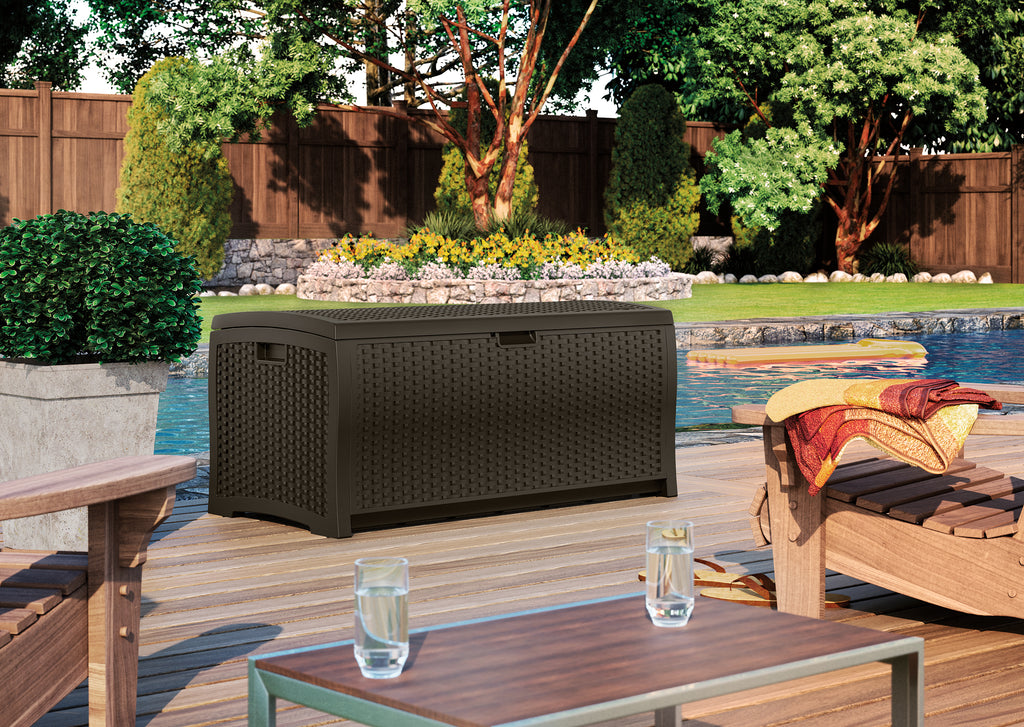 Suncast - 73 Gal. Resin Wicker Deck Box - Java