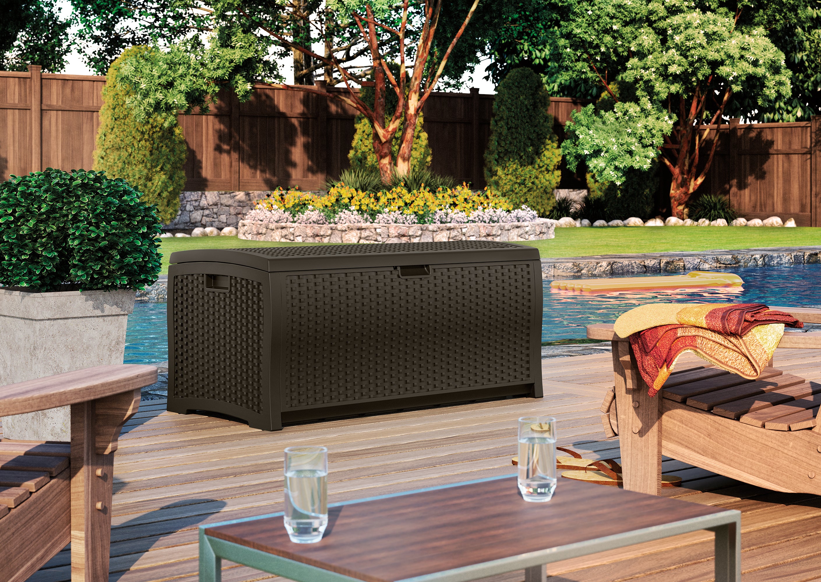 Suncast - 73 Gal. Resin Wicker Deck Box - Java