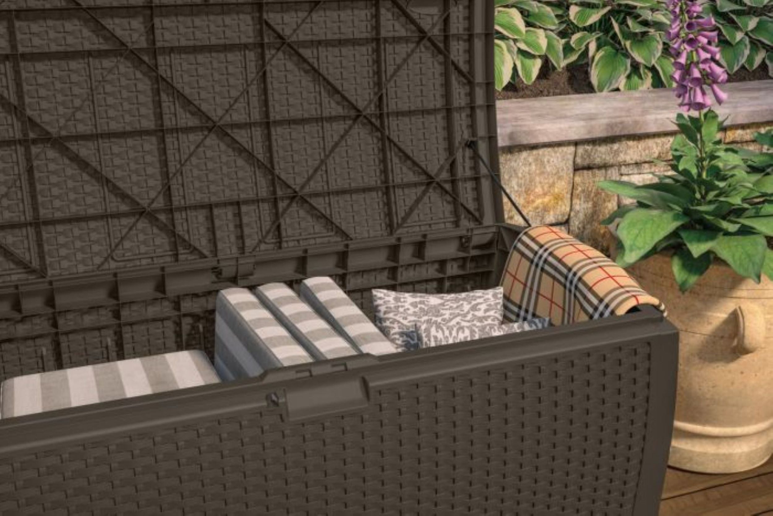 Suncast - 99 Gal. Resin Wicker Deck Box - Java