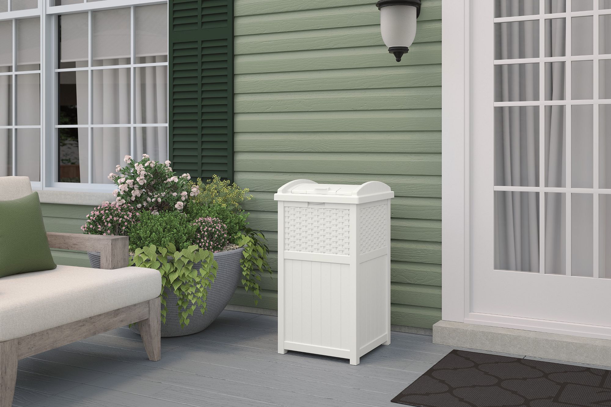 Suncast - Wicker Trash Hideaway® - White