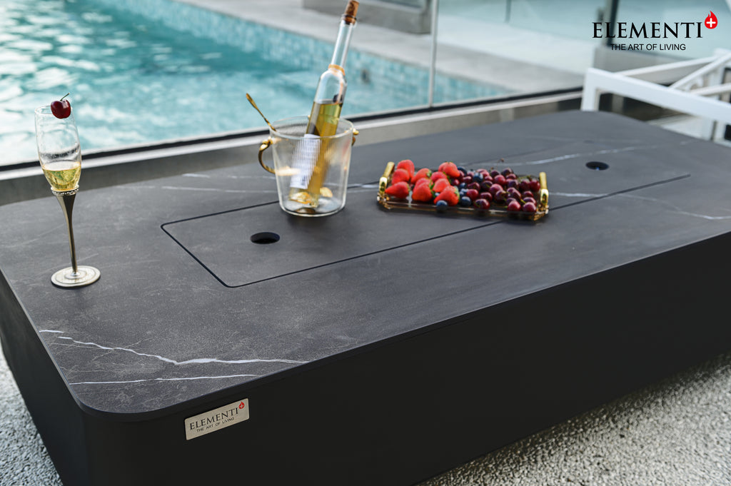 Elementi Plus - Valencia Porcelain Top Fire Table - Black Rectangle – Liquid Propane