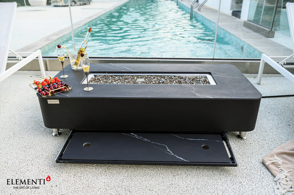 Elementi Plus - Valencia Porcelain Top Fire Table - Black Rectangle – Liquid Propane