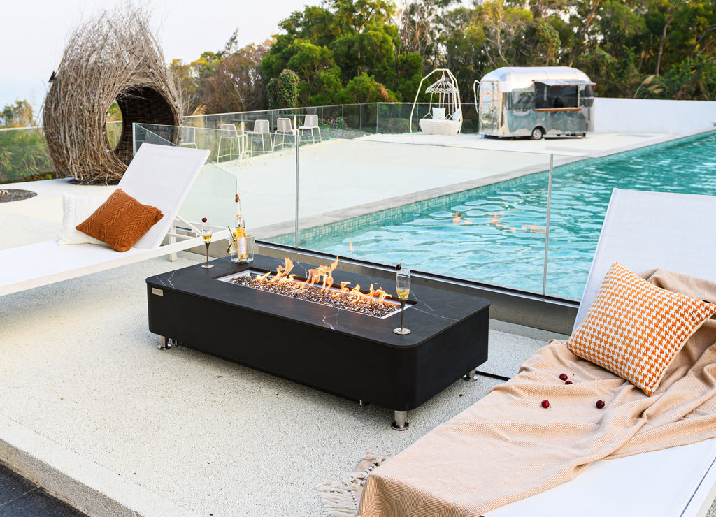 Elementi Plus - Valencia Porcelain Top Fire Table - Black Rectangle – Natural Gas