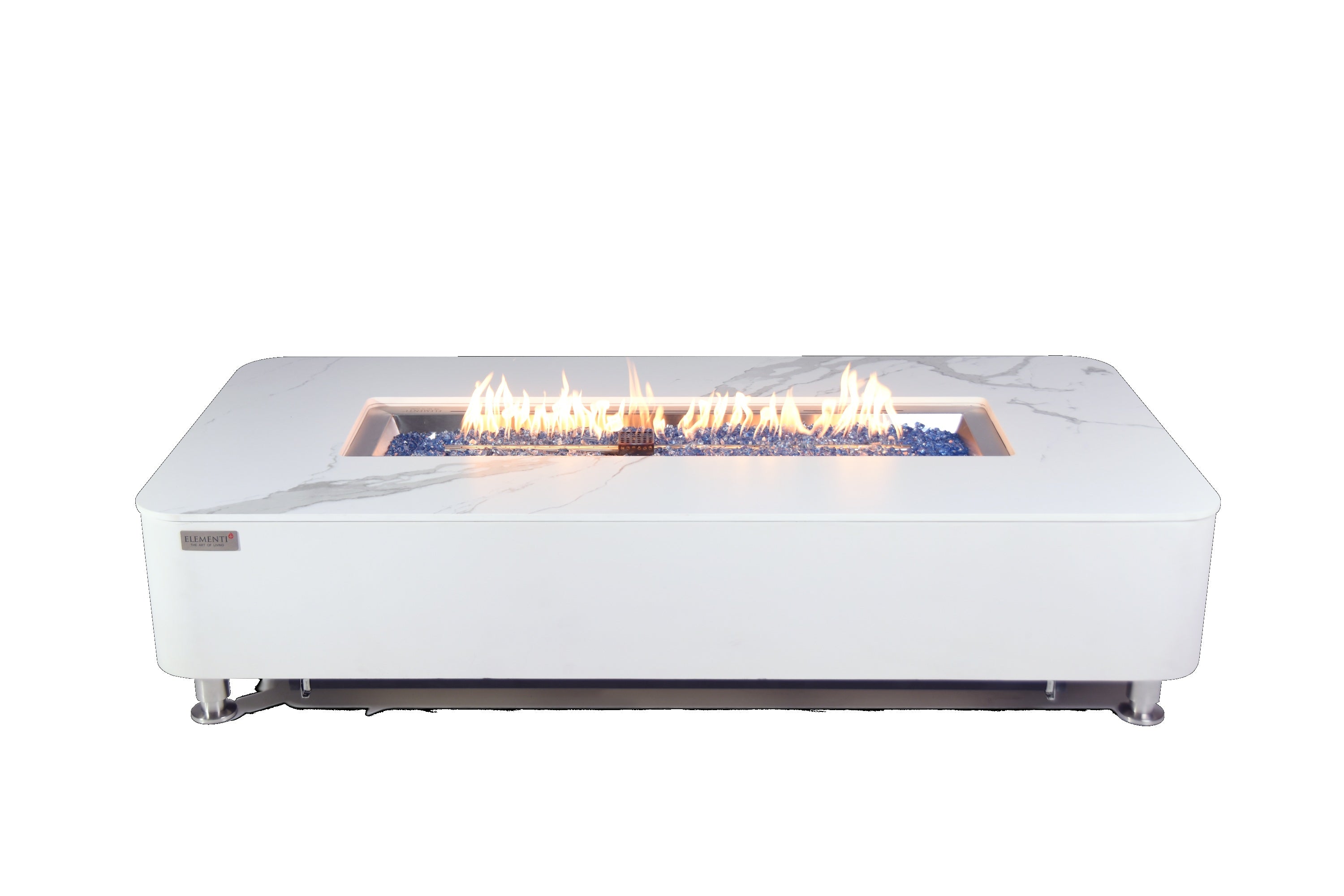 Elementi Plus - Athens Porcelain Top Fire Table - White Rectangle - Liquid Propane