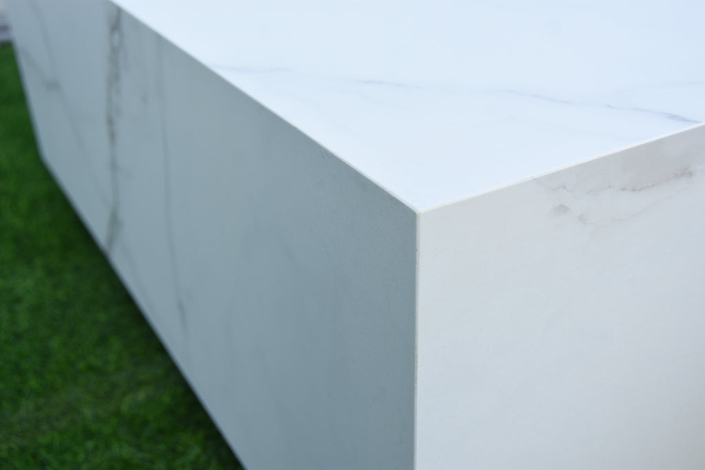 Elementi Plus - Bianco Porcelain Fire Table - White Square - Liquid Propane