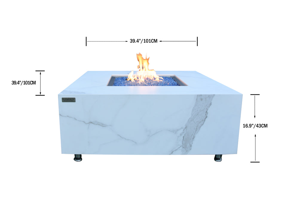 Elementi Plus - Bianco Porcelain Fire Table - White Square - Liquid Propane