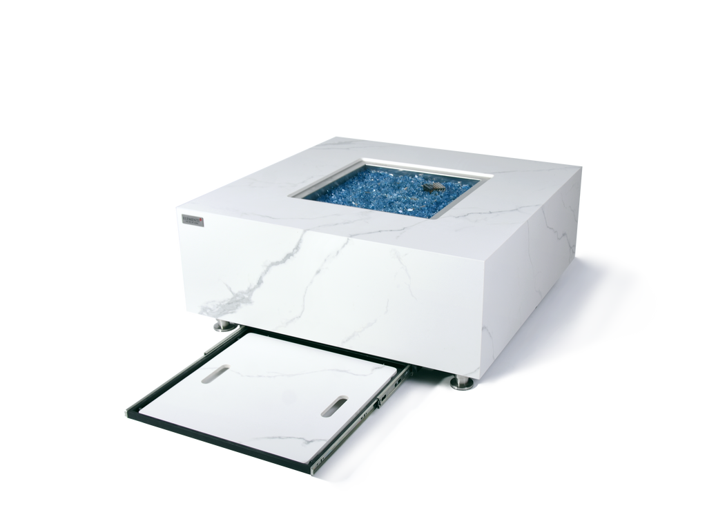 Elementi Plus - Bianco Porcelain Fire Table - White Square - Liquid Propane