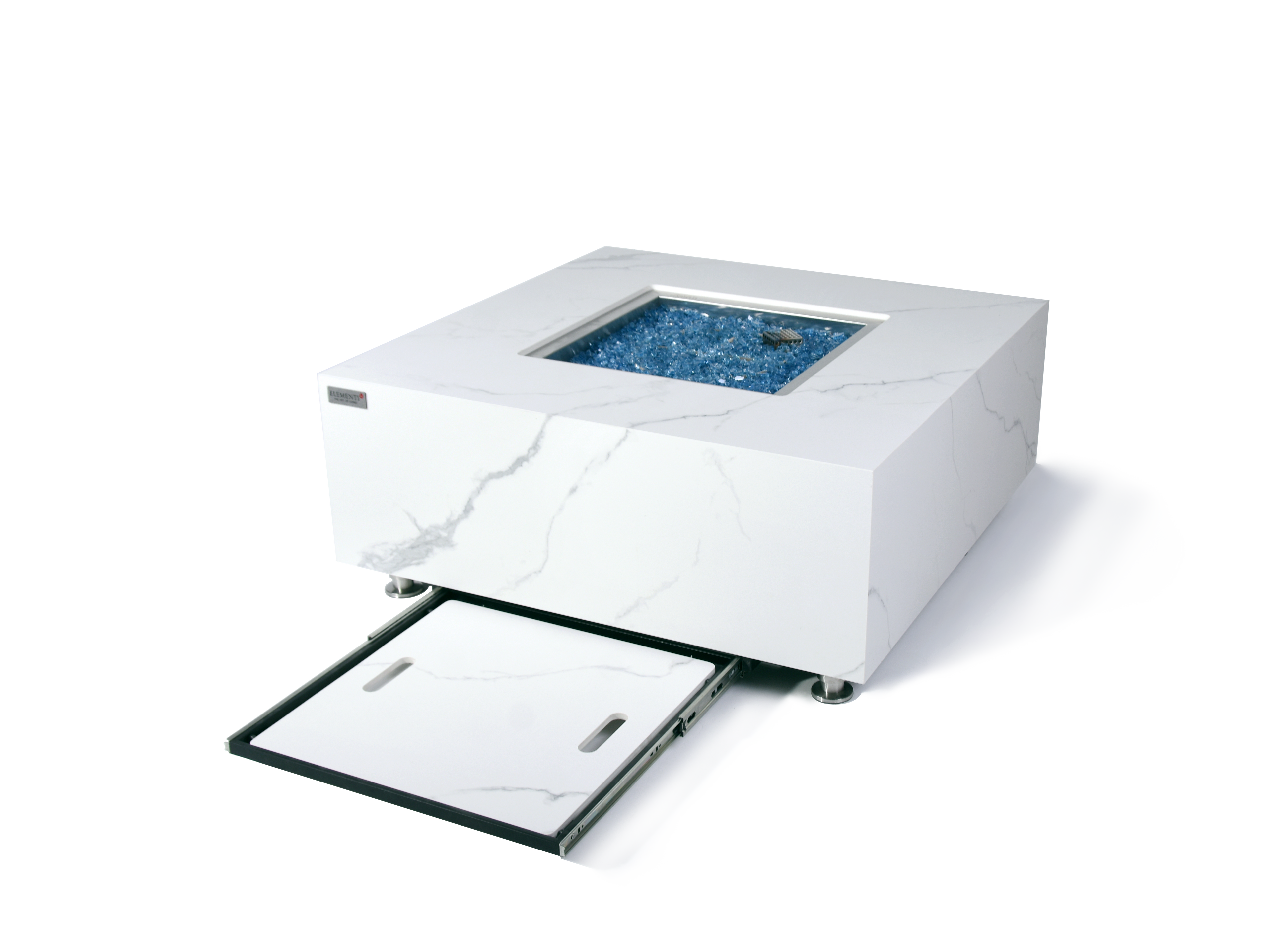Elementi Plus - Bianco Porcelain Fire Table - White Square - Liquid Propane