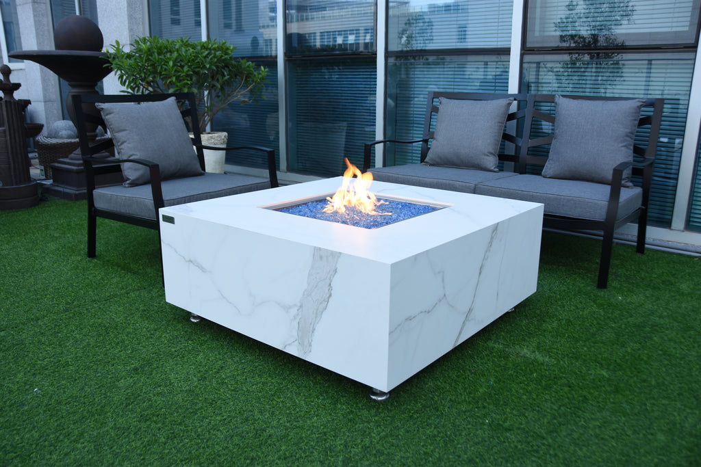 Elementi Plus - Bianco Porcelain Fire Table - White Square - Liquid Propane