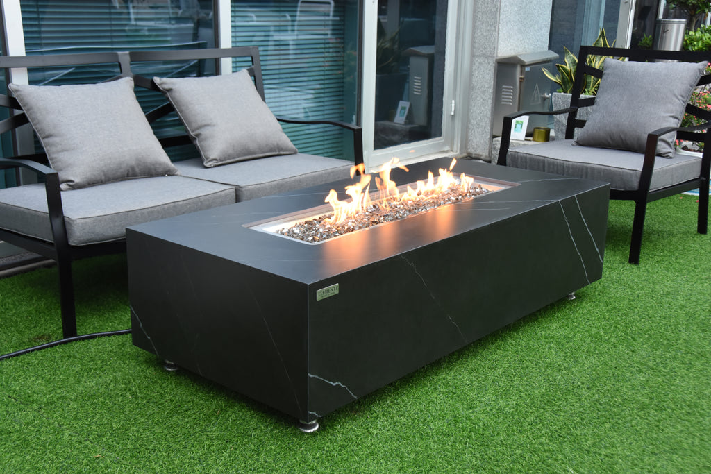 Elementi Plus - Varna Porcelain Fire Table - Black Rectangle - Liquid Propane