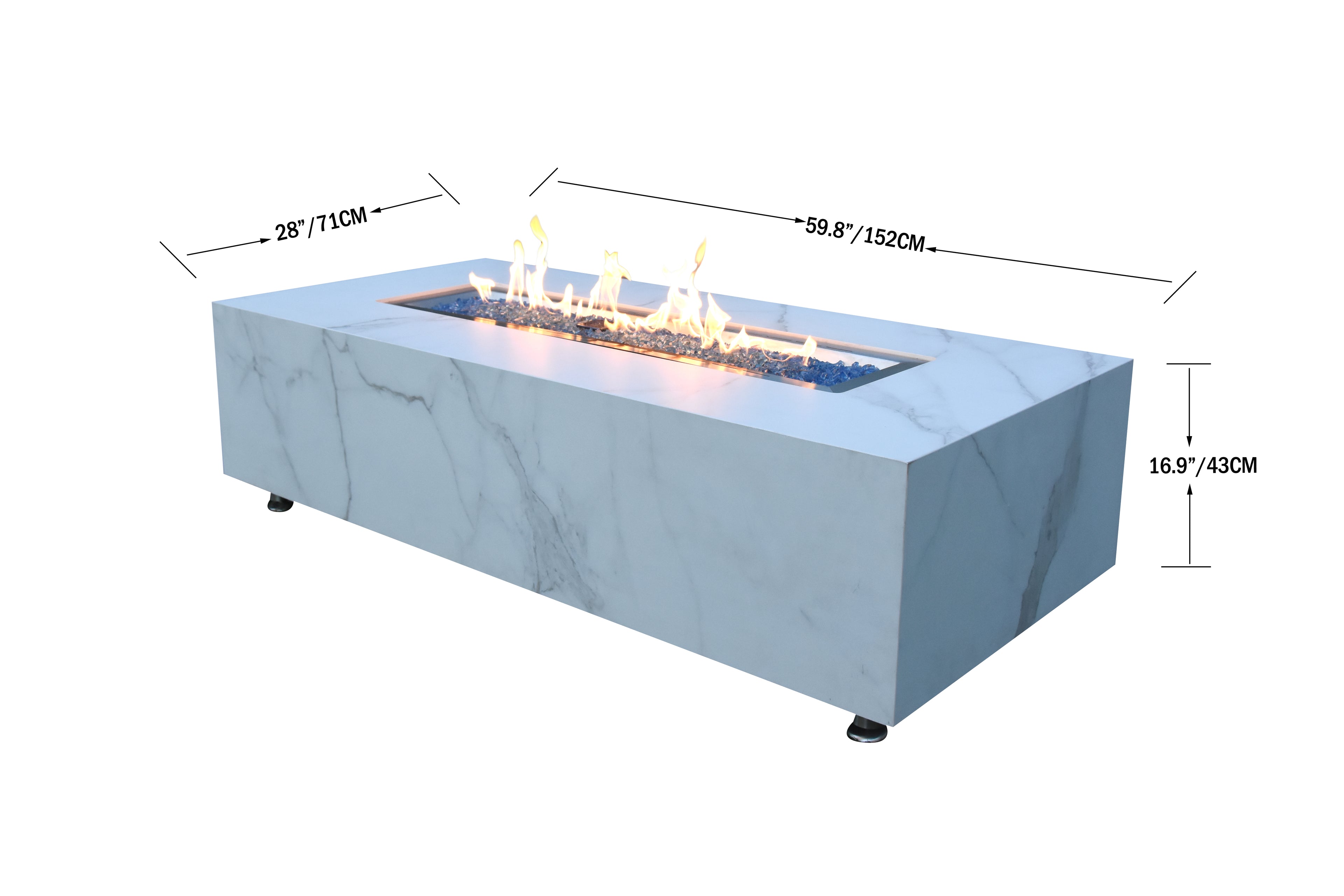 Elementi Plus - Carrara Porcelain Fire Table - White Rectangle - Natural Gas