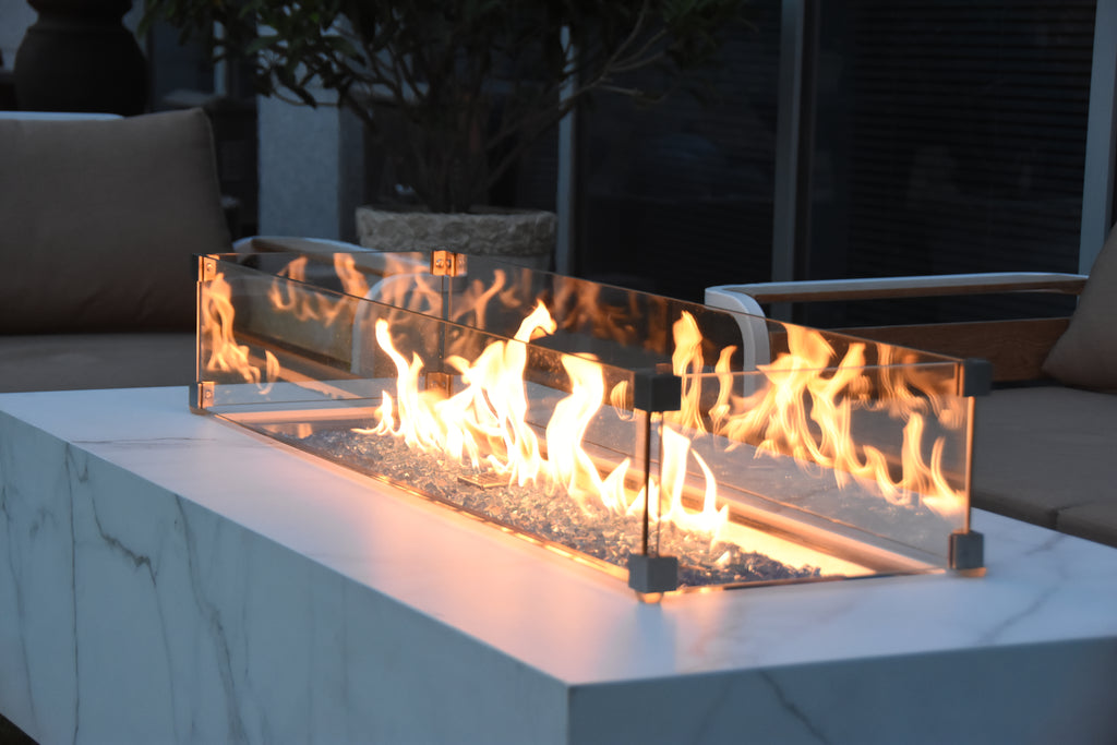 Elementi Plus - Carrara Porcelain Fire Table - White Rectangle - Liquid Propane