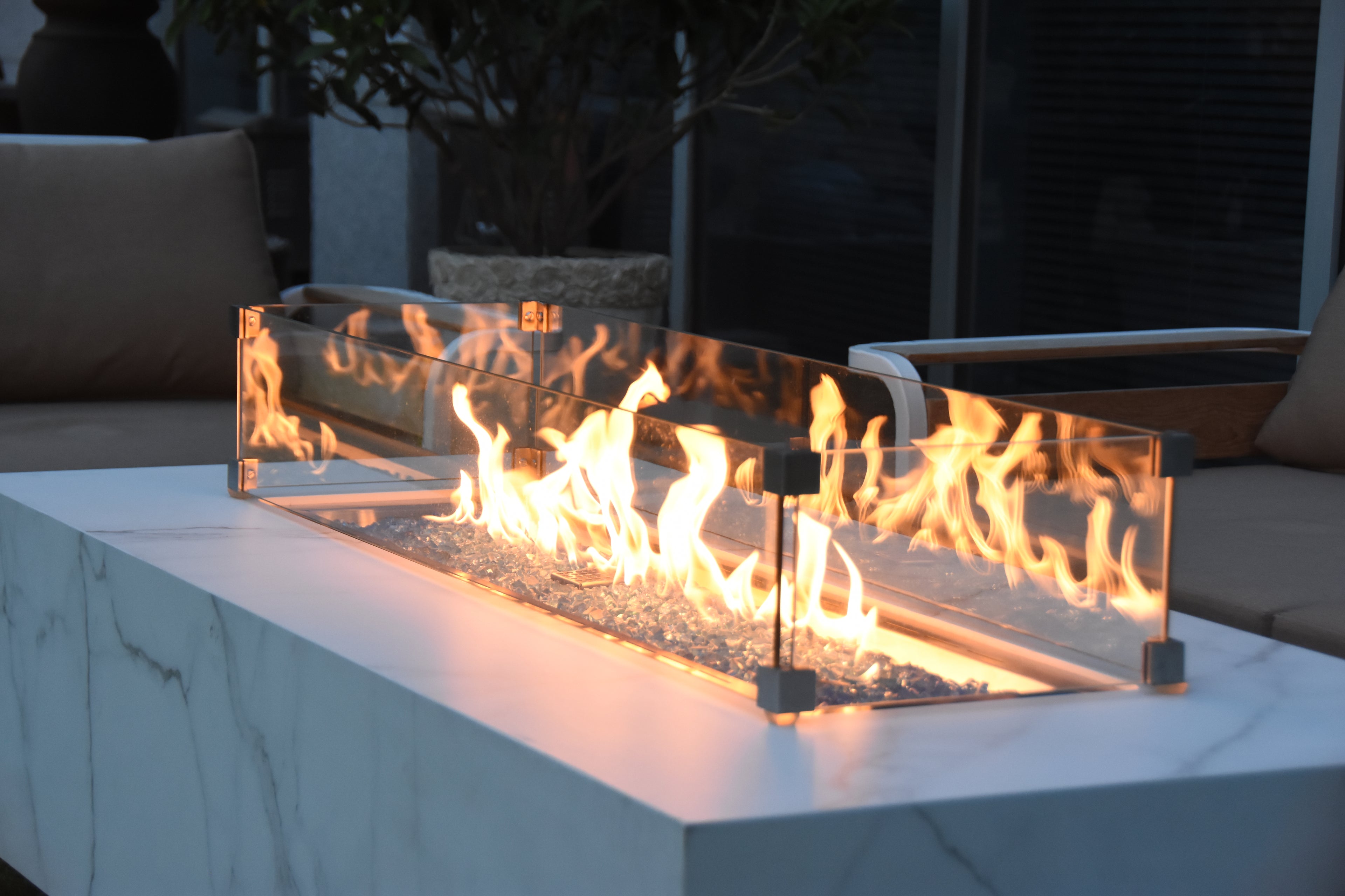 Elementi Plus - Carrara Porcelain Fire Table - White Rectangle - Natural Gas