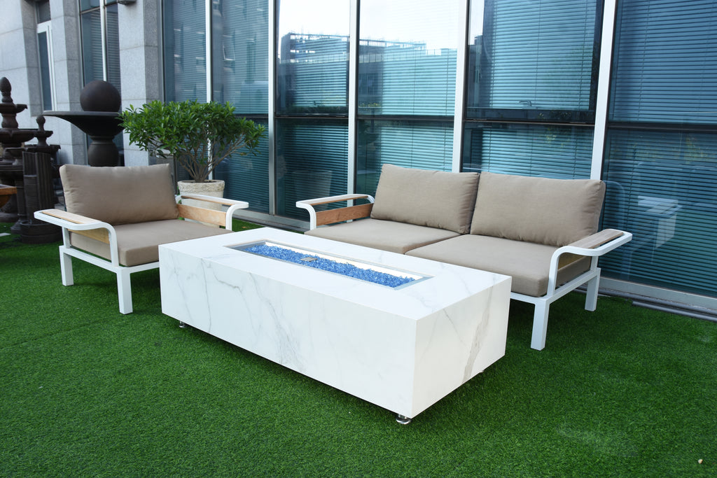 Elementi Plus - Carrara Porcelain Fire Table - White Rectangle - Liquid Propane