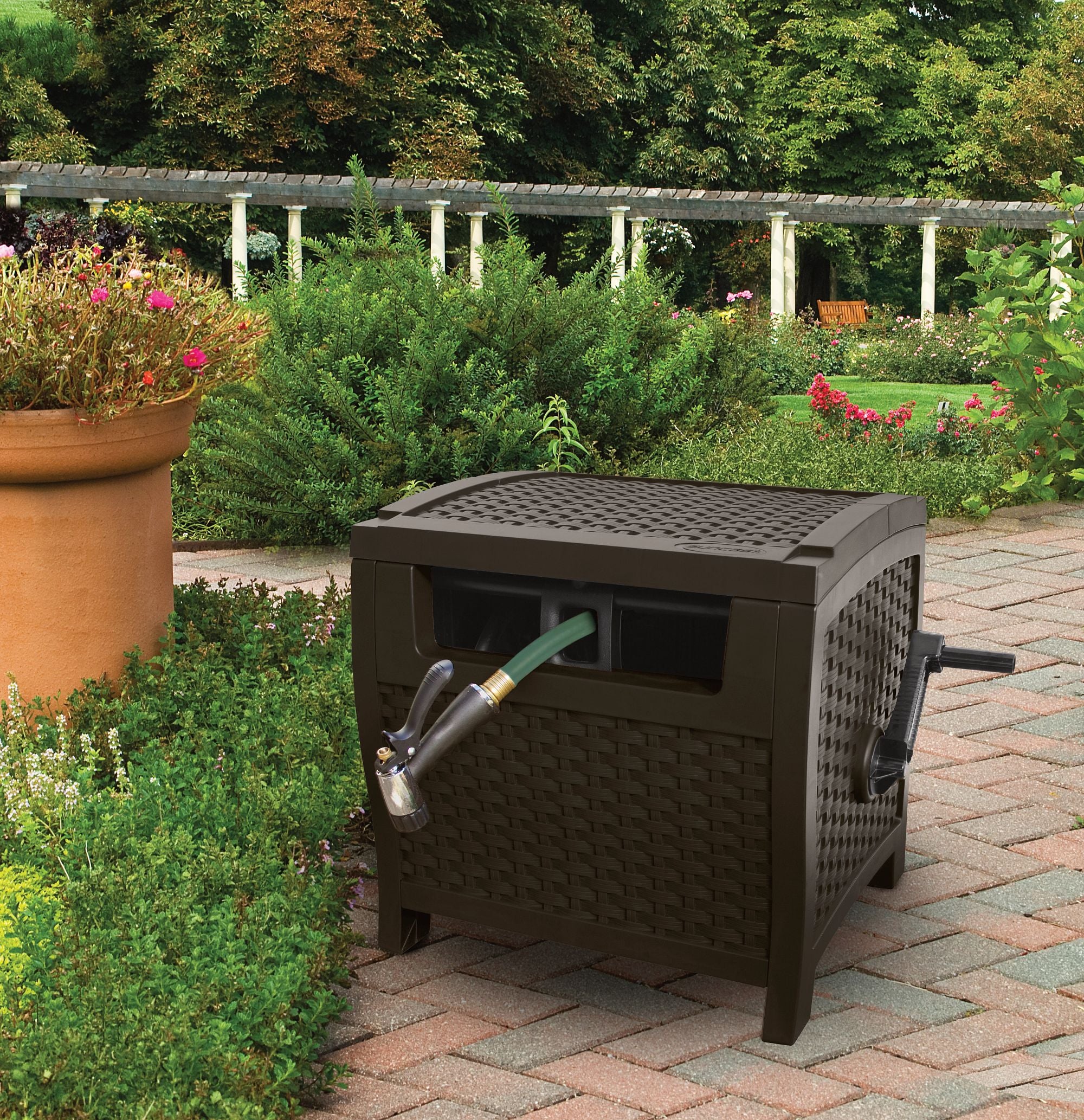Suncast - 175 ft. Slide Trak® Hose Hideaway® - Java