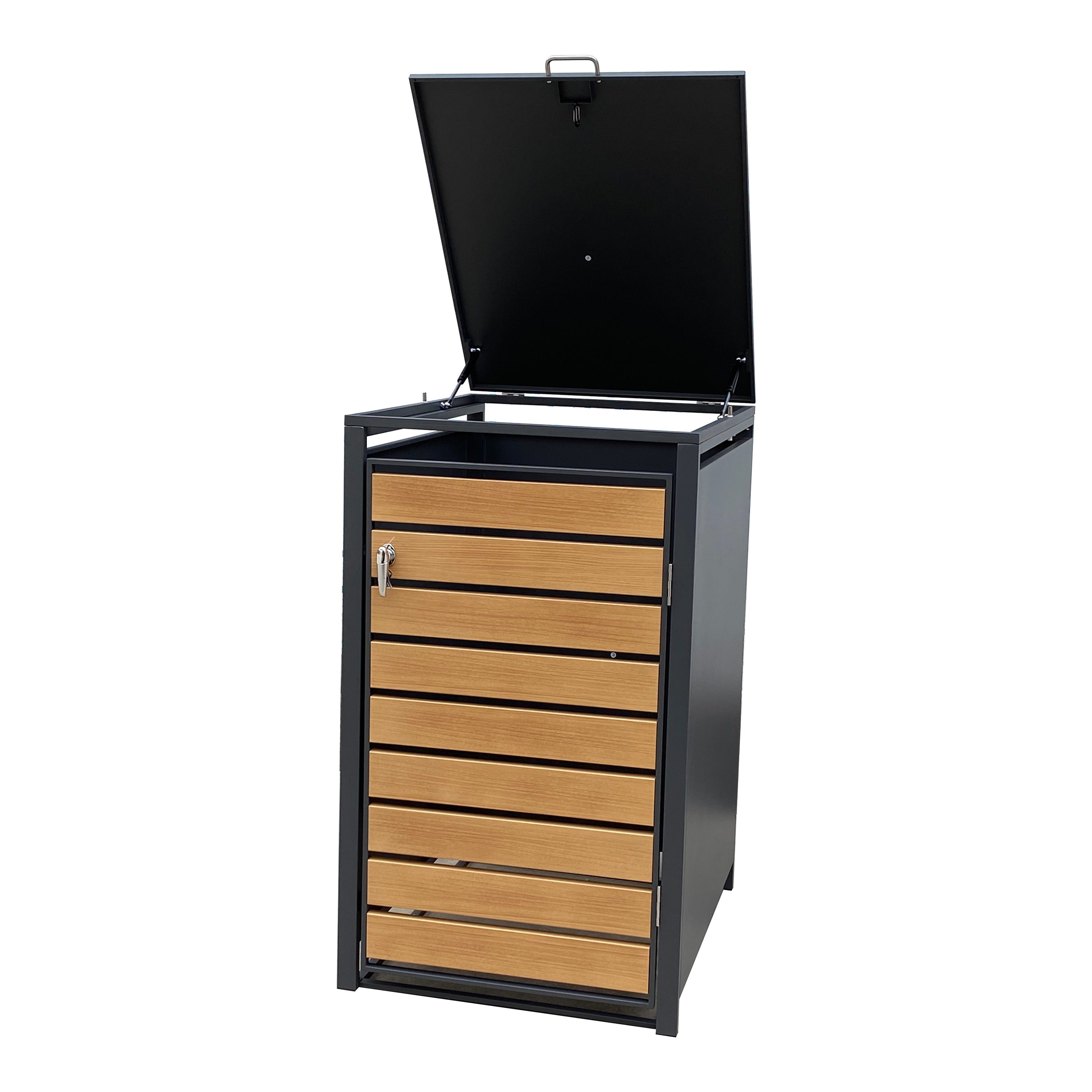 Backyard Lifestyles - Single Refuse Shed - Large - Dark Grey with Wood Look Doors (33"x39"x49")