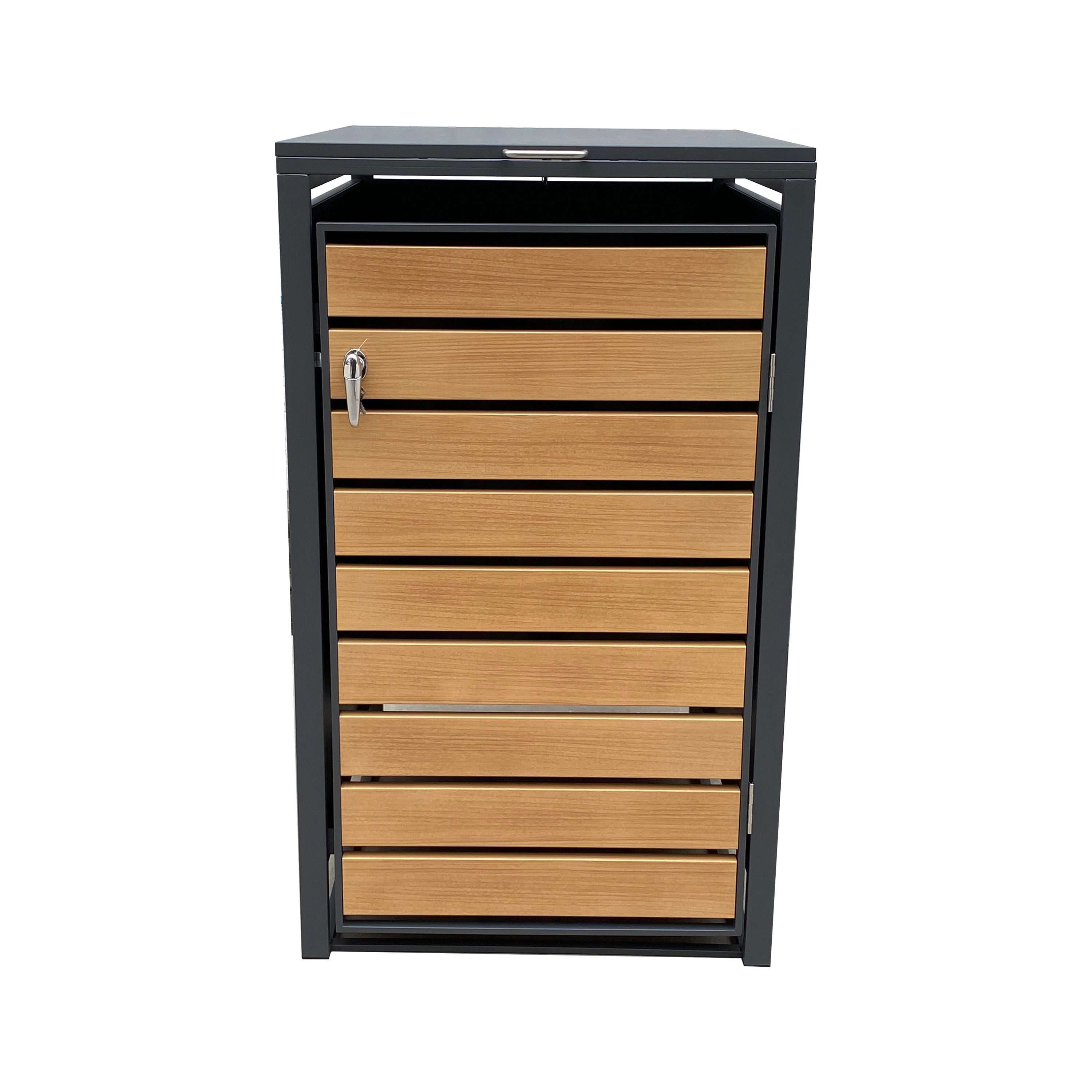 Backyard Lifestyles - Single Refuse Shed - Large - Dark Grey with Wood Look Doors (33"x39"x49")