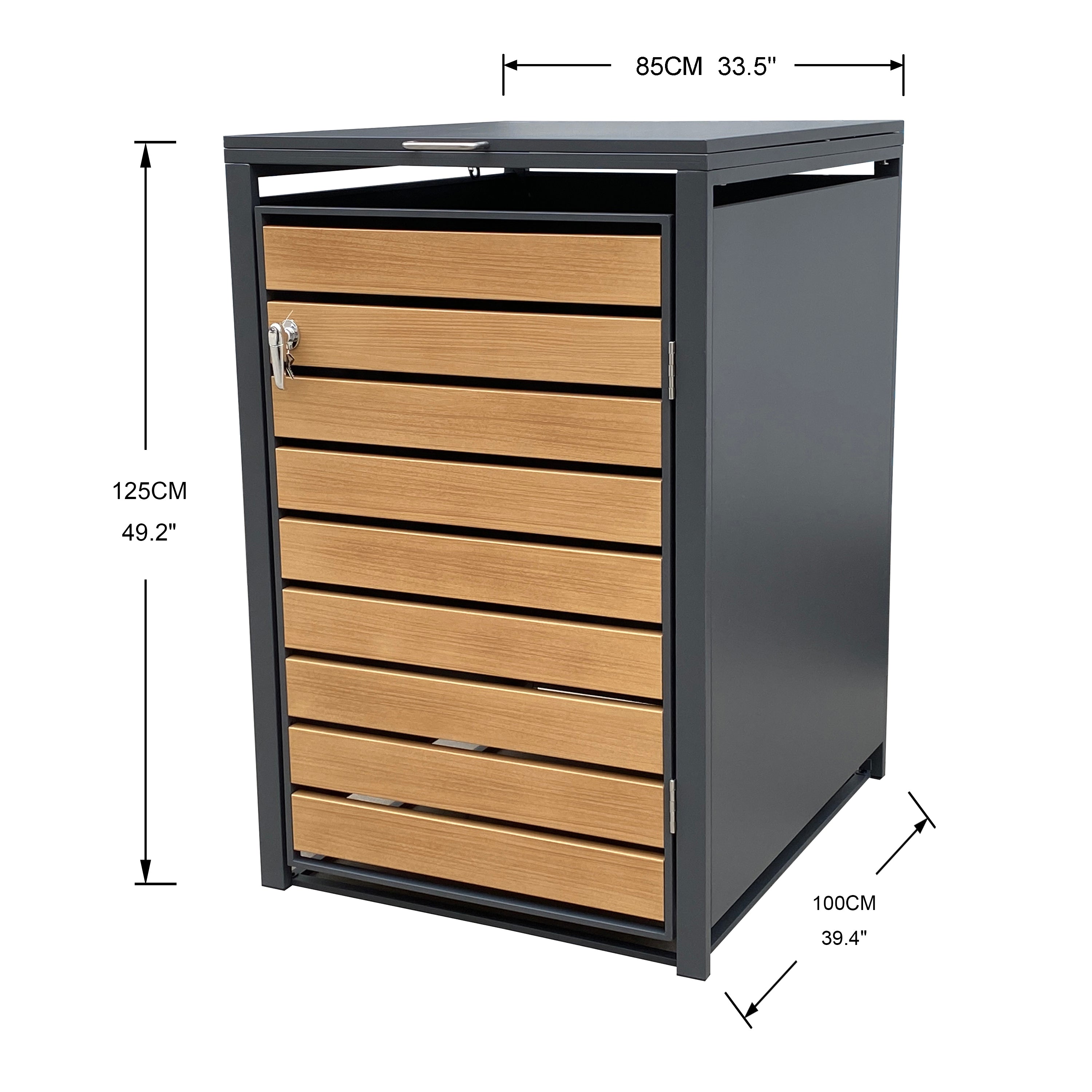 Backyard Lifestyles - Single Refuse Shed - Large - Dark Grey with Wood Look Doors (33"x39"x49")