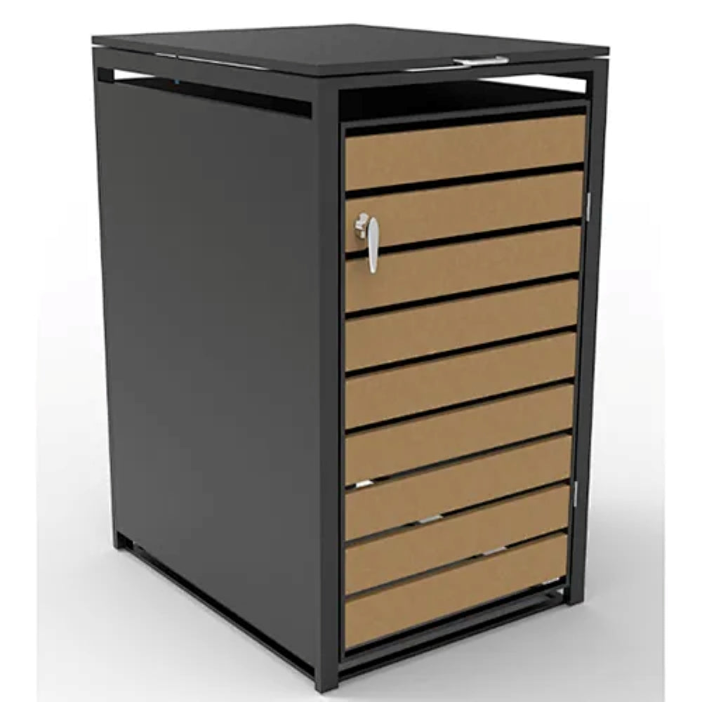 Backyard Lifestyles - Single Refuse Shed - Large - Dark Grey with Wood Look Doors (33"x39"x49")