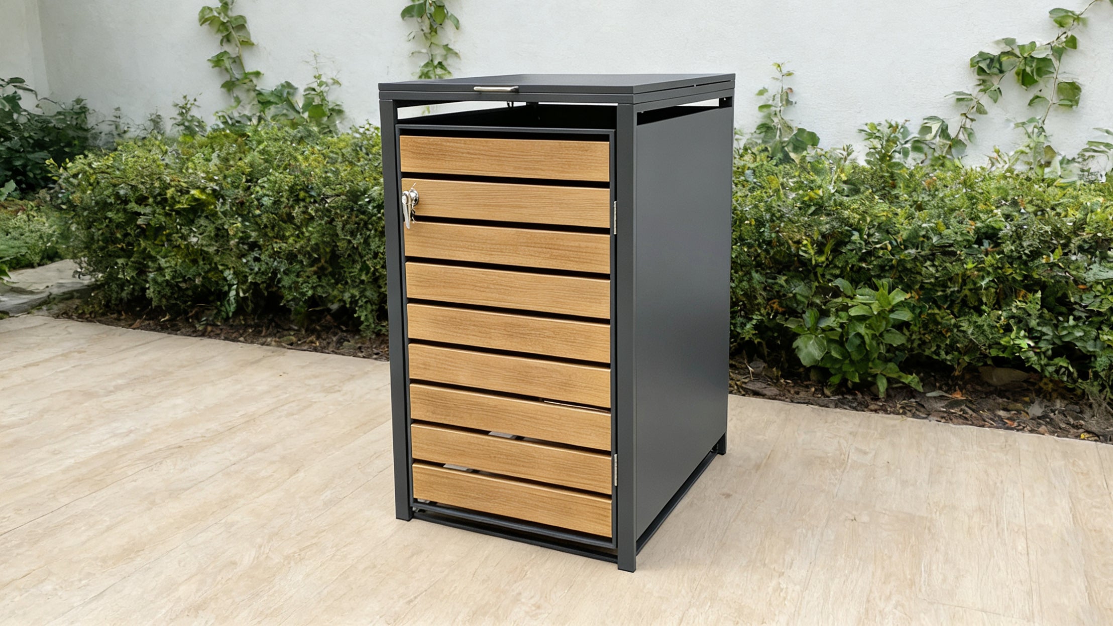 Backyard Lifestyles - Single Refuse Shed - Large - Dark Grey with Wood Look Doors (33"x39"x49")