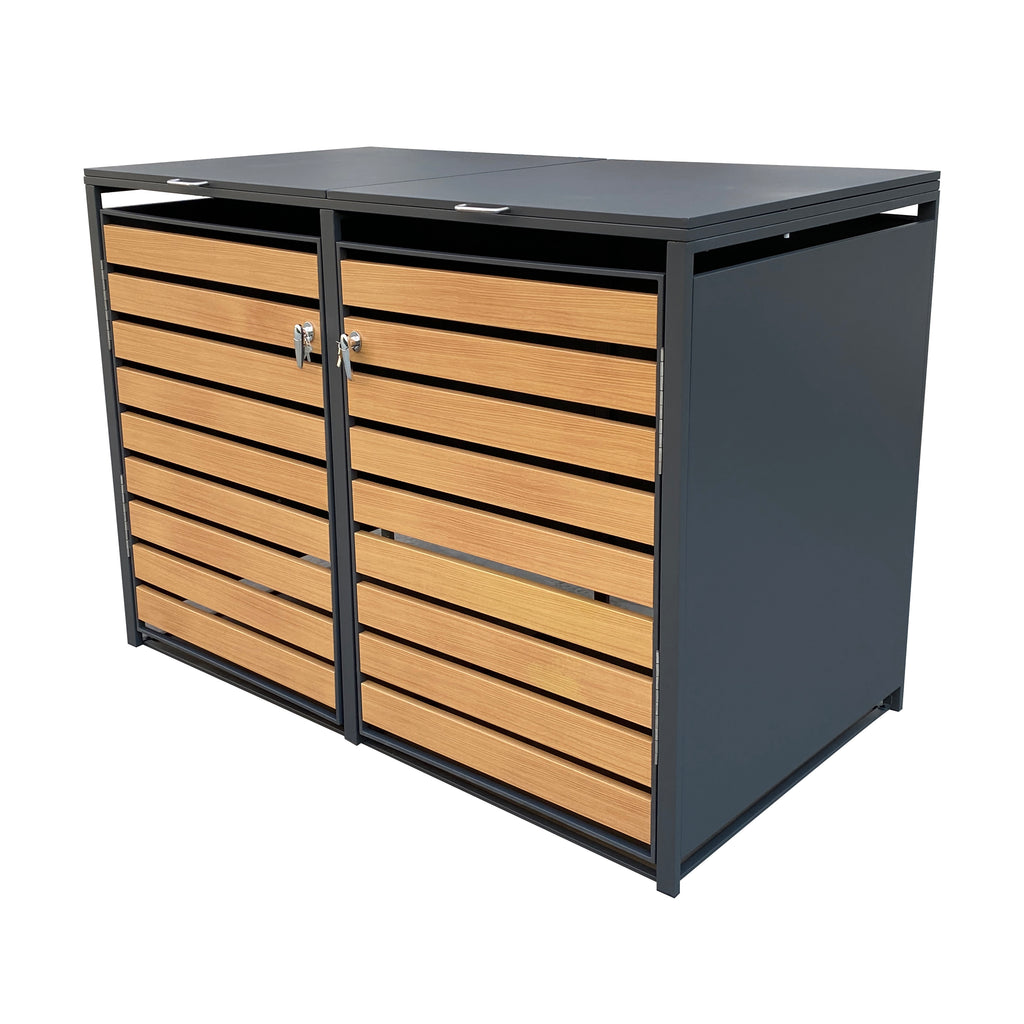Backyard Lifestyles - Double Refuse Shed - Dark Grey with Wood Look Doors (52"x33"x46")