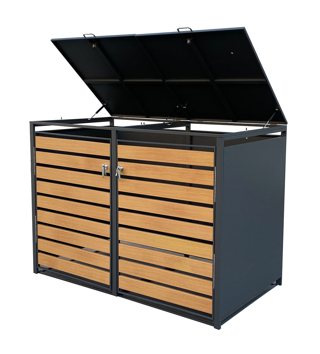 Backyard Lifestyles - Double Refuse Shed - Dark Grey with Wood Look Doors (52"x33"x46")