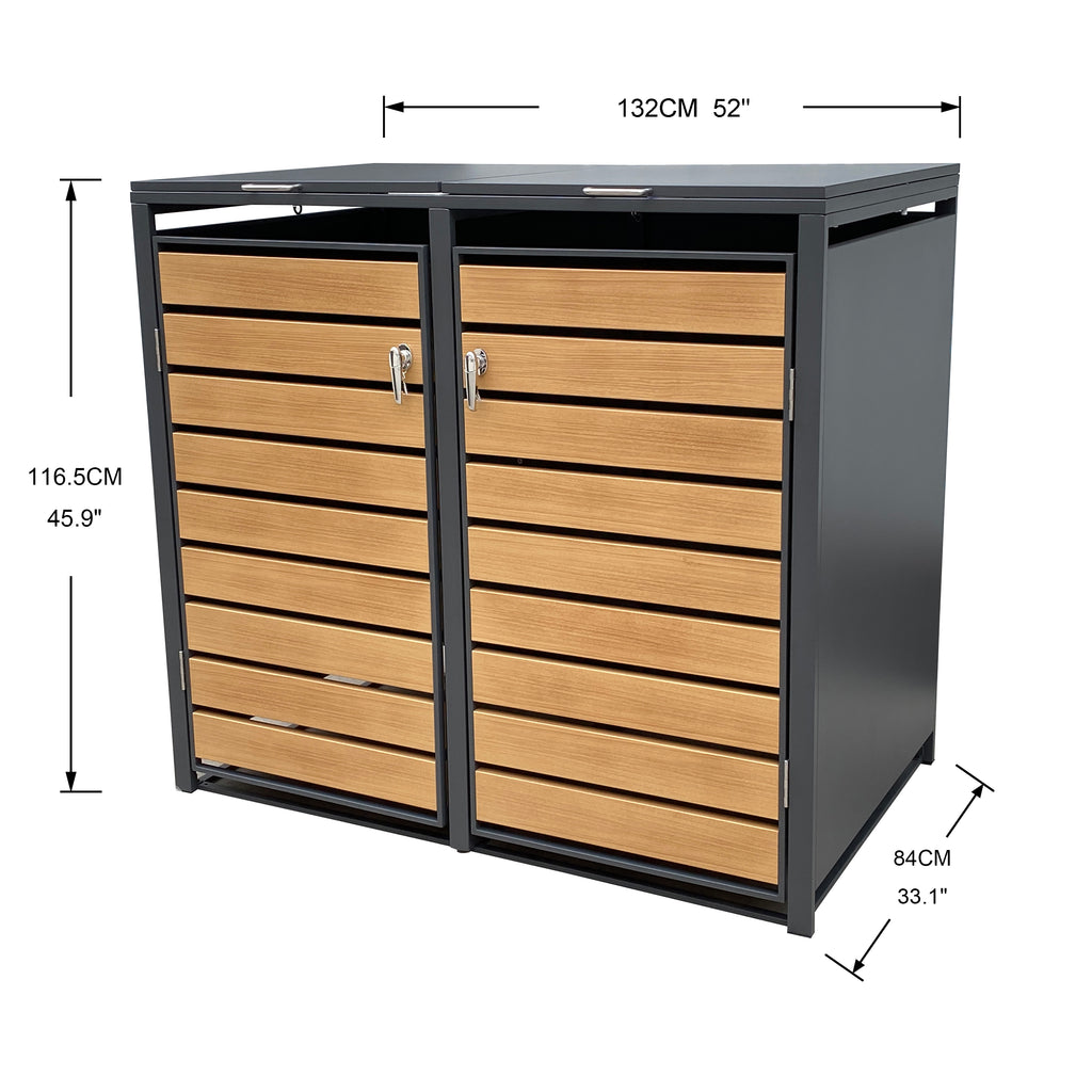 Backyard Lifestyles - Double Refuse Shed - Dark Grey with Wood Look Doors (52"x33"x46")
