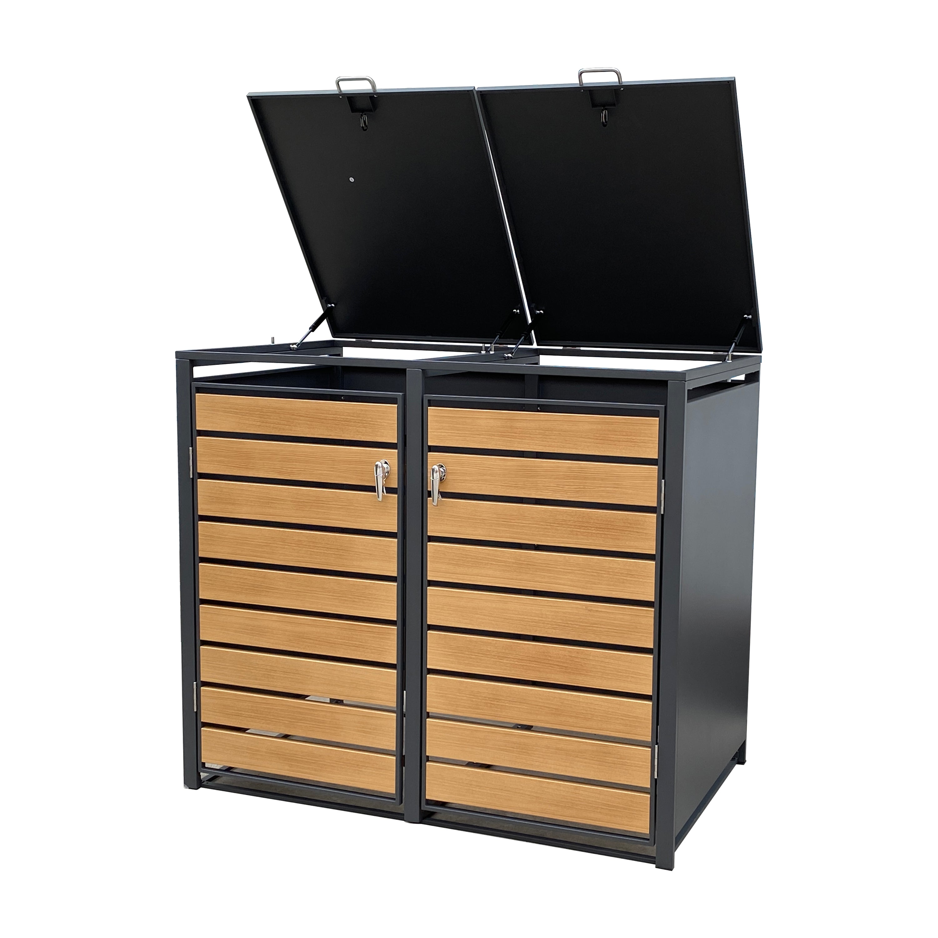 Backyard Lifestyles - Double Refuse Shed - Large - Dark Grey with Wood Look Doors (68"x39"x49")