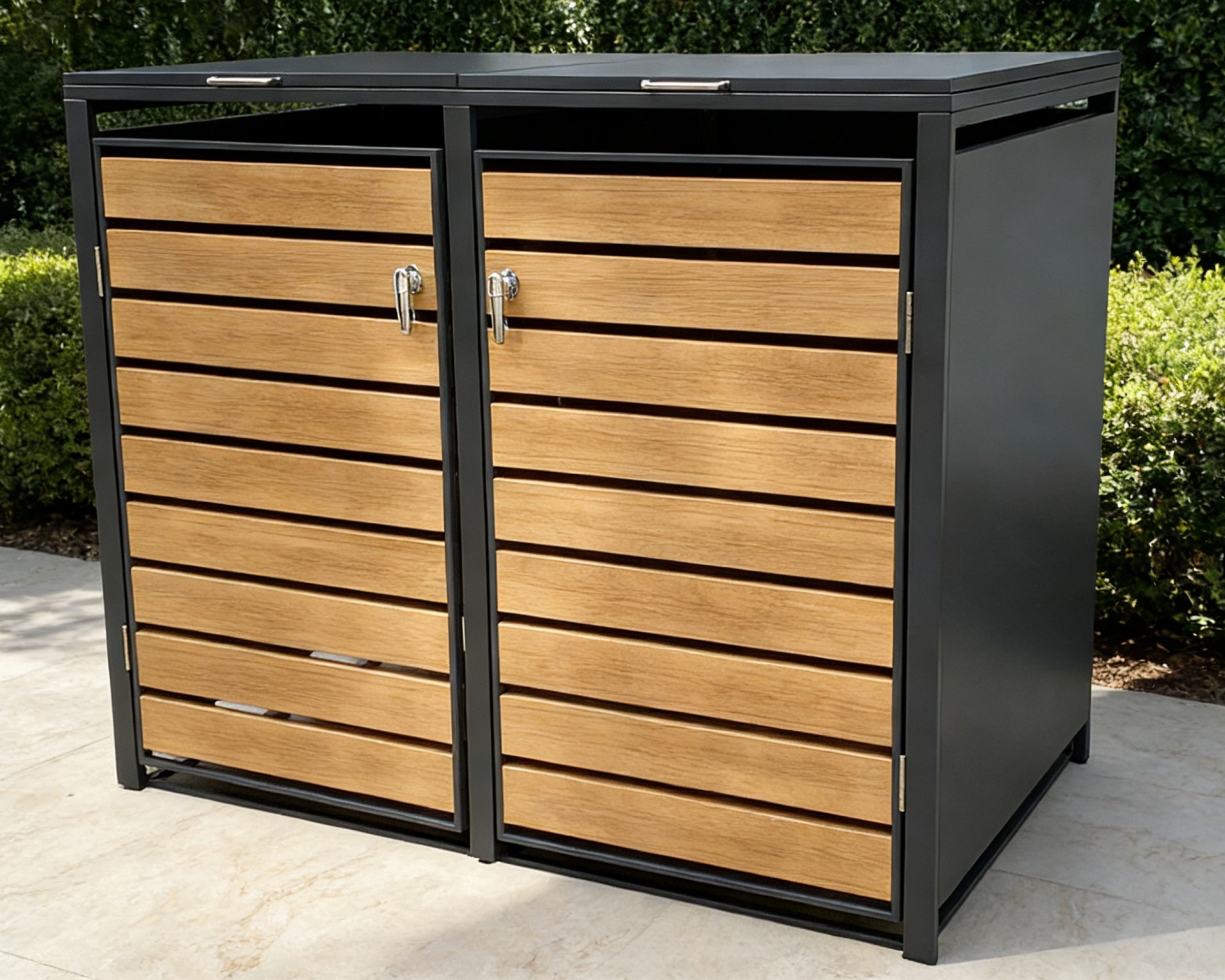 Backyard Lifestyles - Double Refuse Shed - Large - Dark Grey with Wood Look Doors (68"x39"x49")
