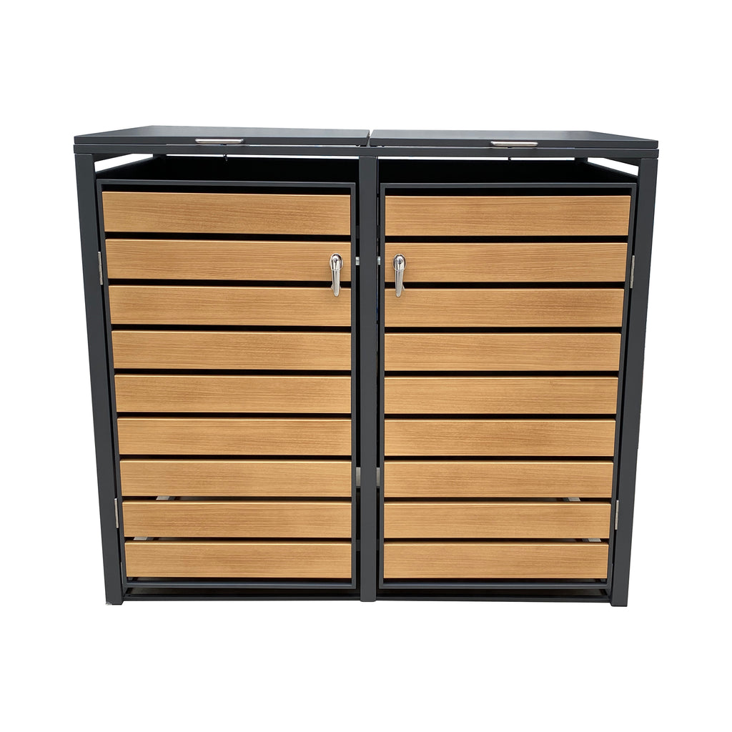 Backyard Lifestyles - Double Refuse Shed - Large - Dark Grey with Wood Look Doors (68"x39"x49")